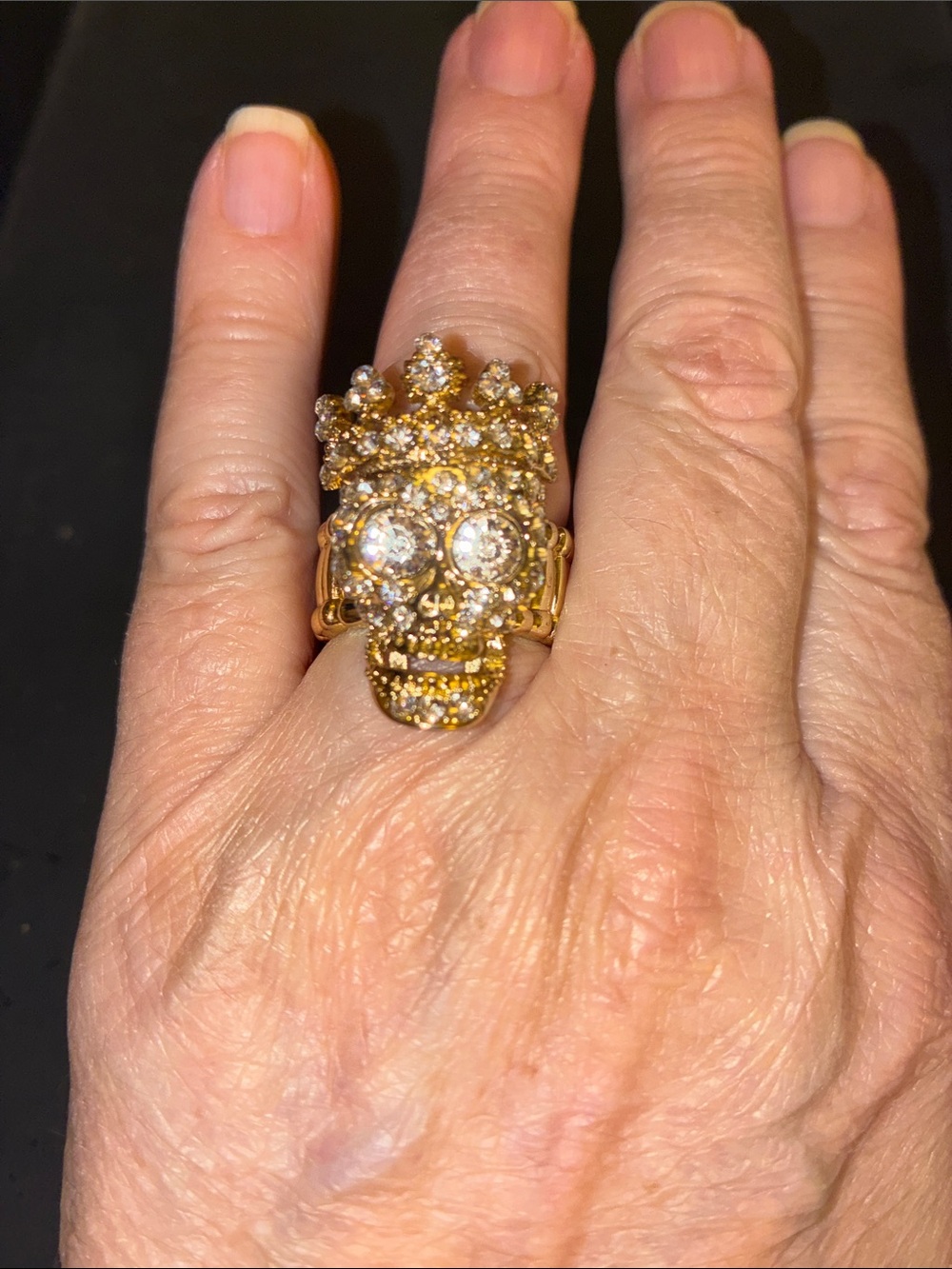 Crystal Skull Cocktail Ring. Adorning A Crown. Statement Ring.